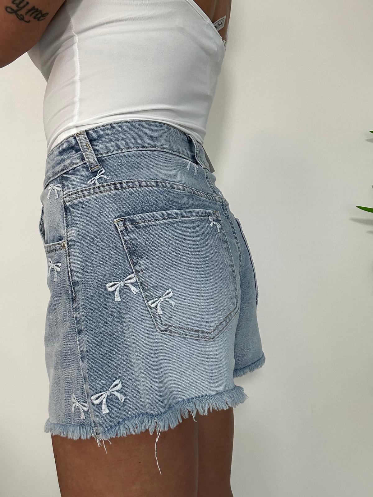 Short en jean avec nœud - Délavage clair