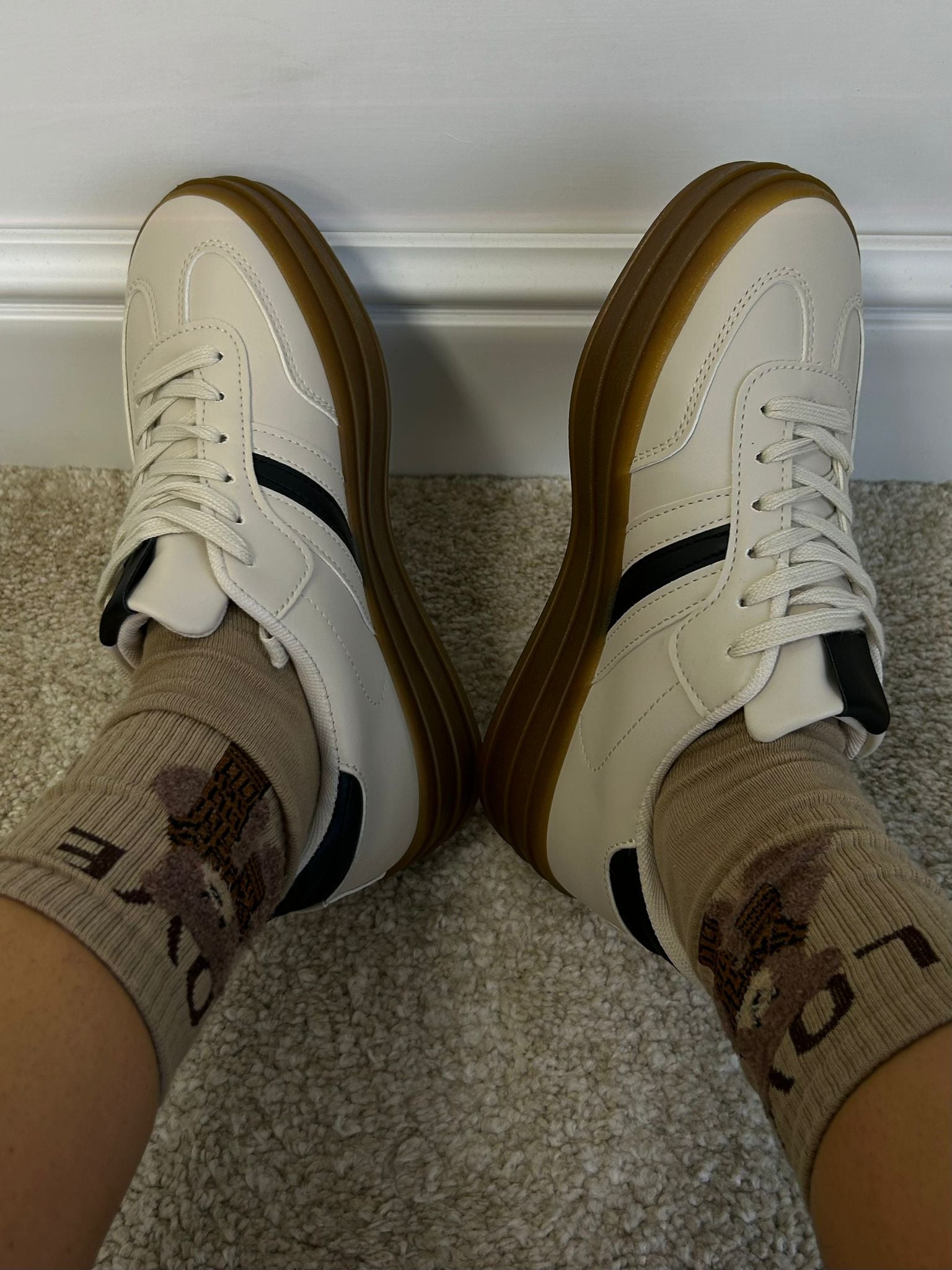 Sneakers con suola alta - Panna