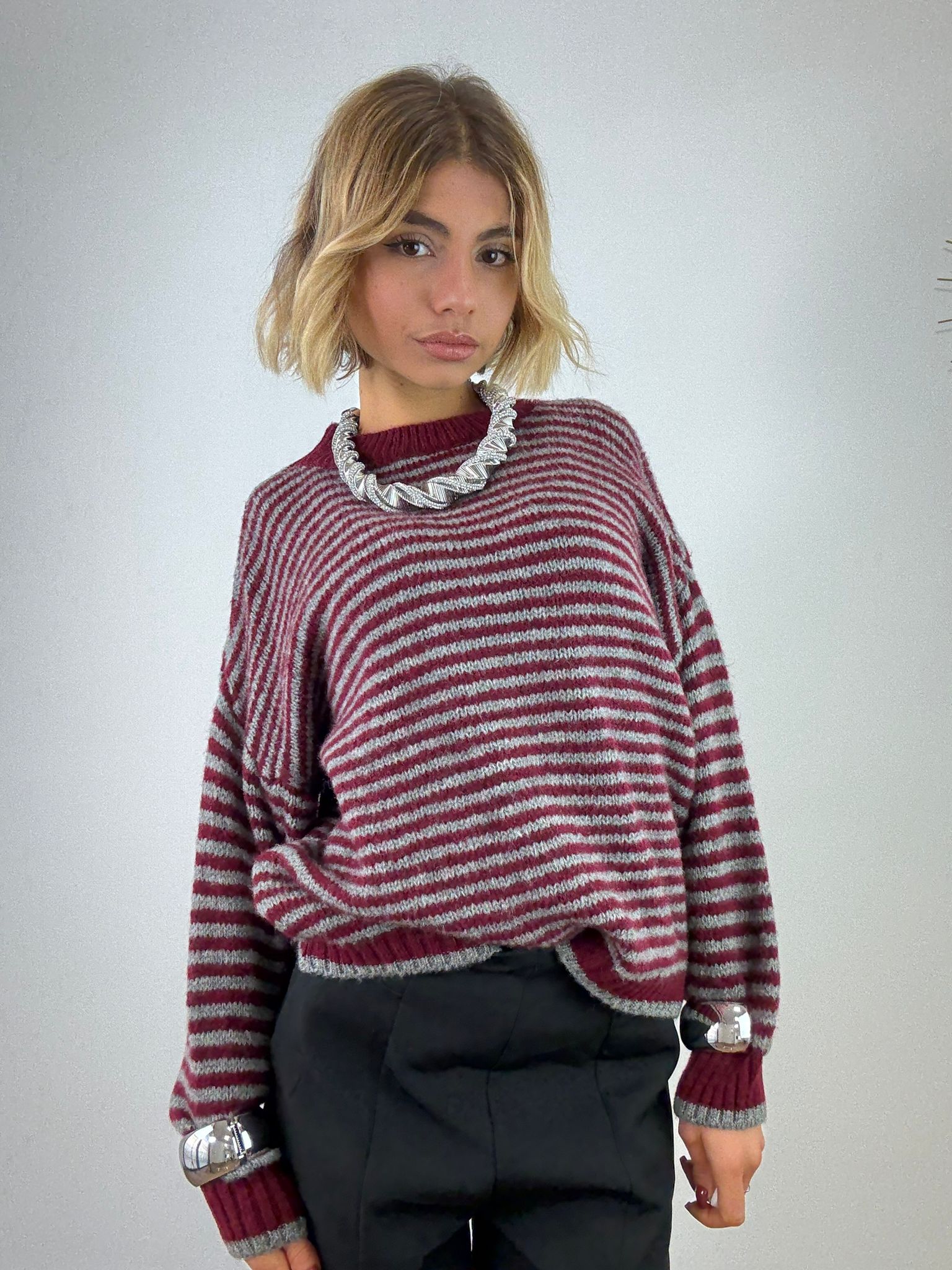 Maglione 3279 - Bordeaux e Grigio