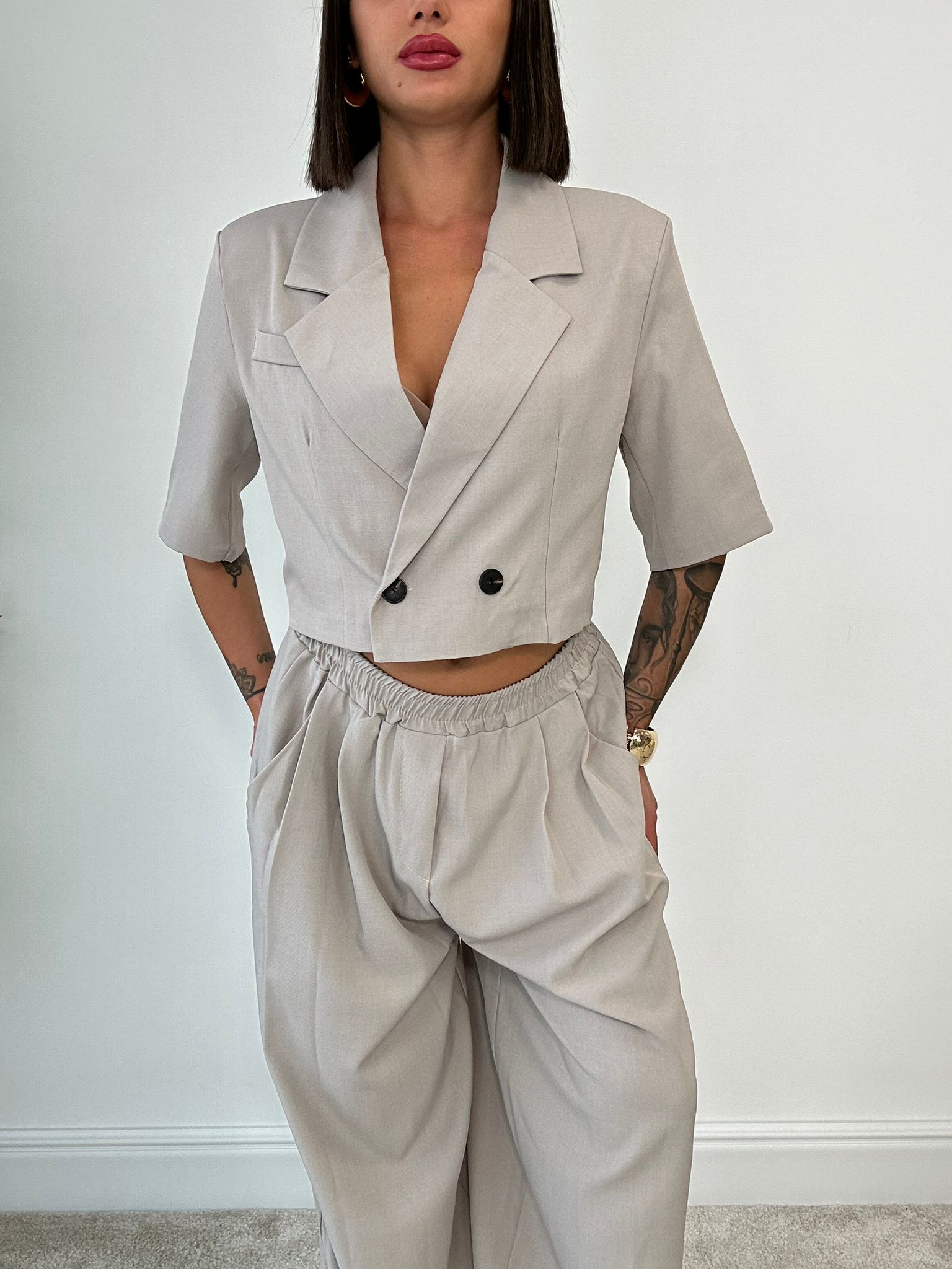 Tailleur Toledo (Blazer crop + Pantalone) Fango