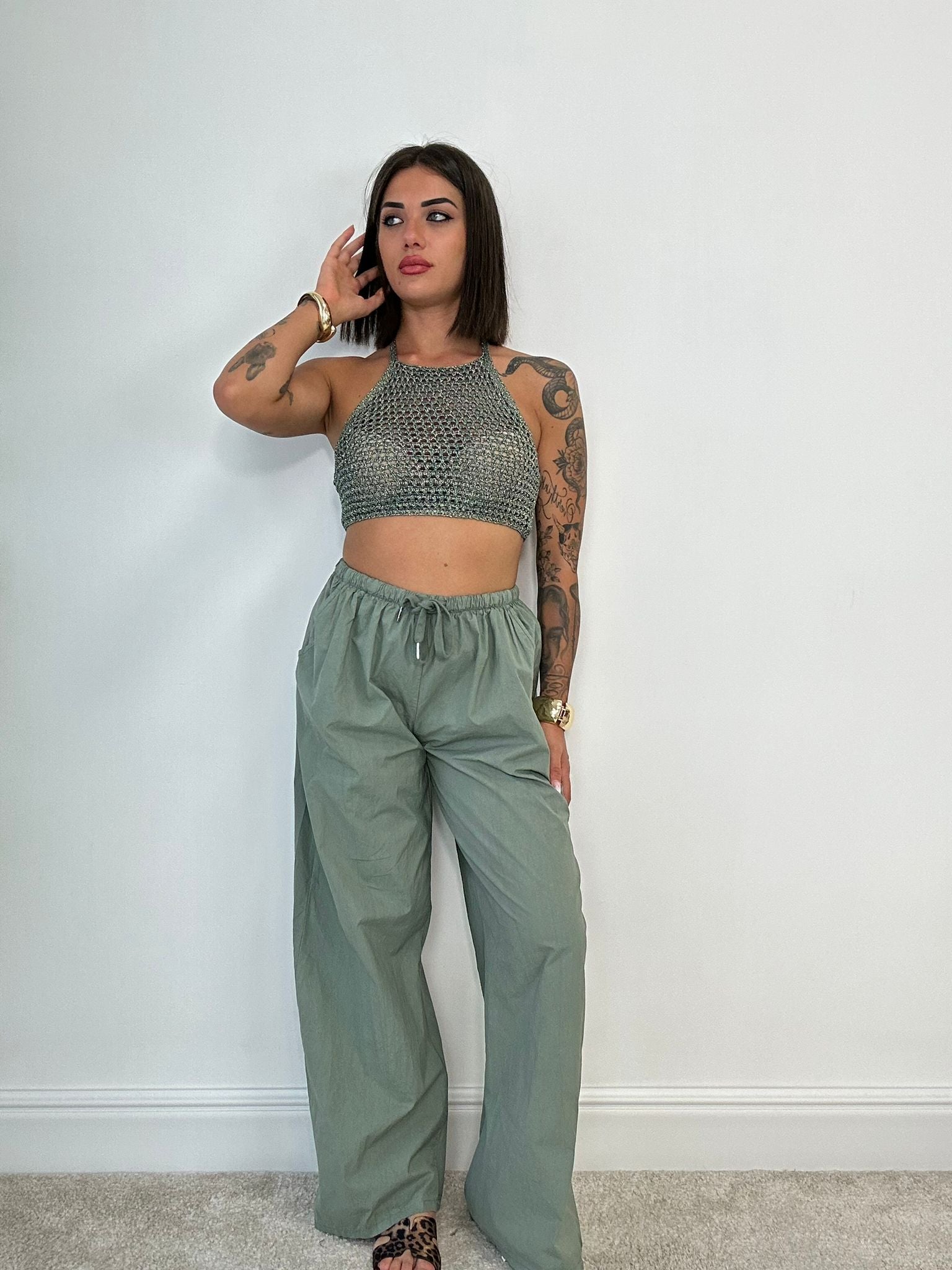 Top in filo traforato - Verde