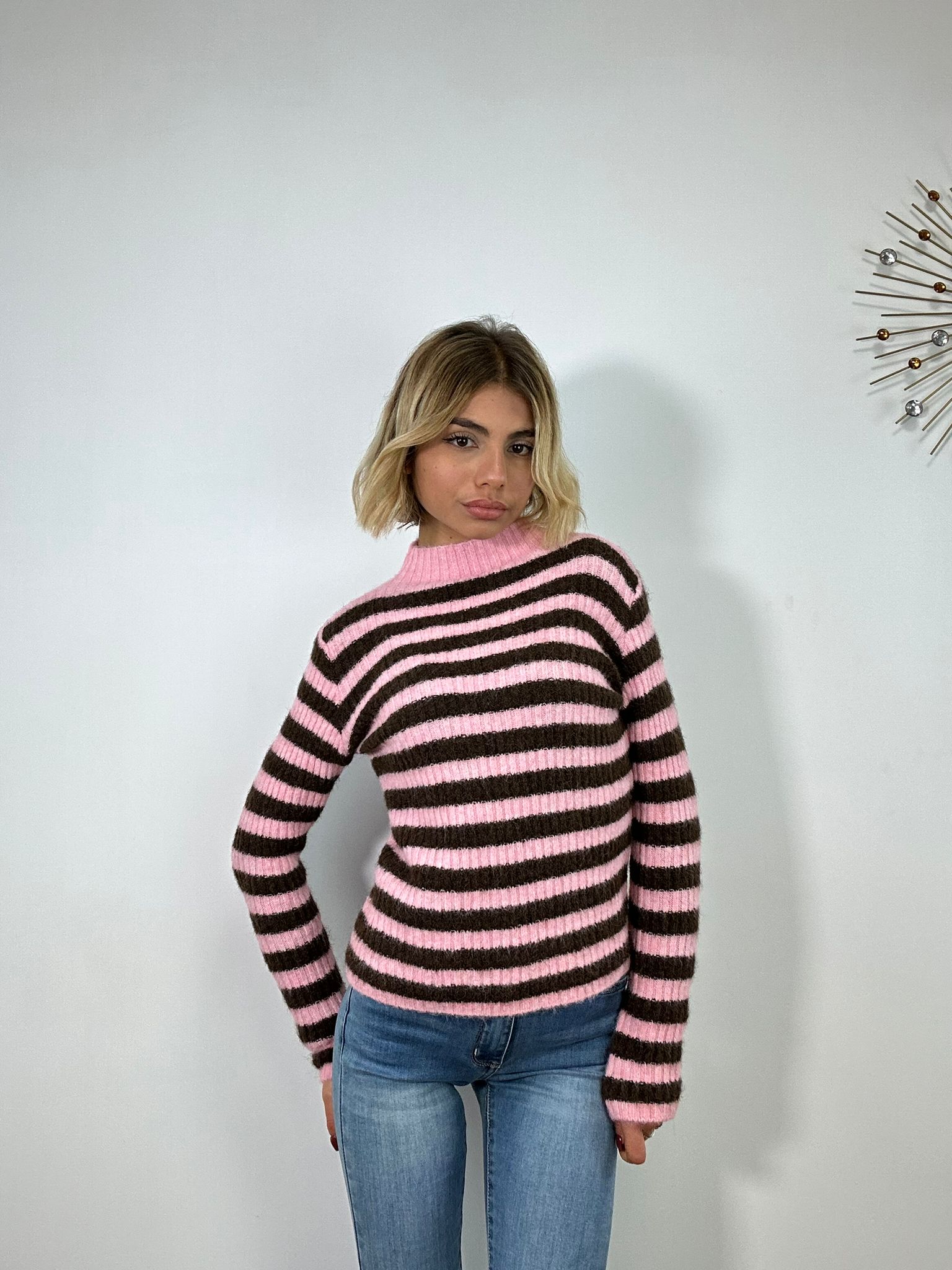 Maglione 3091 - Rosa e Marrone