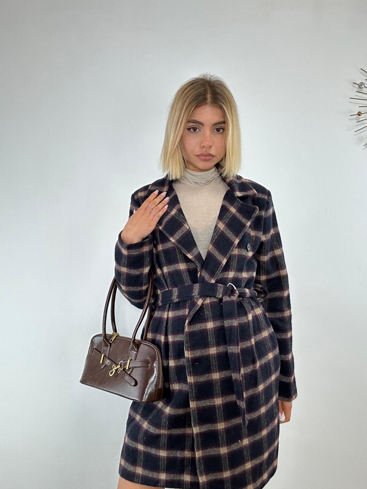 Cappotto a Quadri 0025 - Blu e Prugna