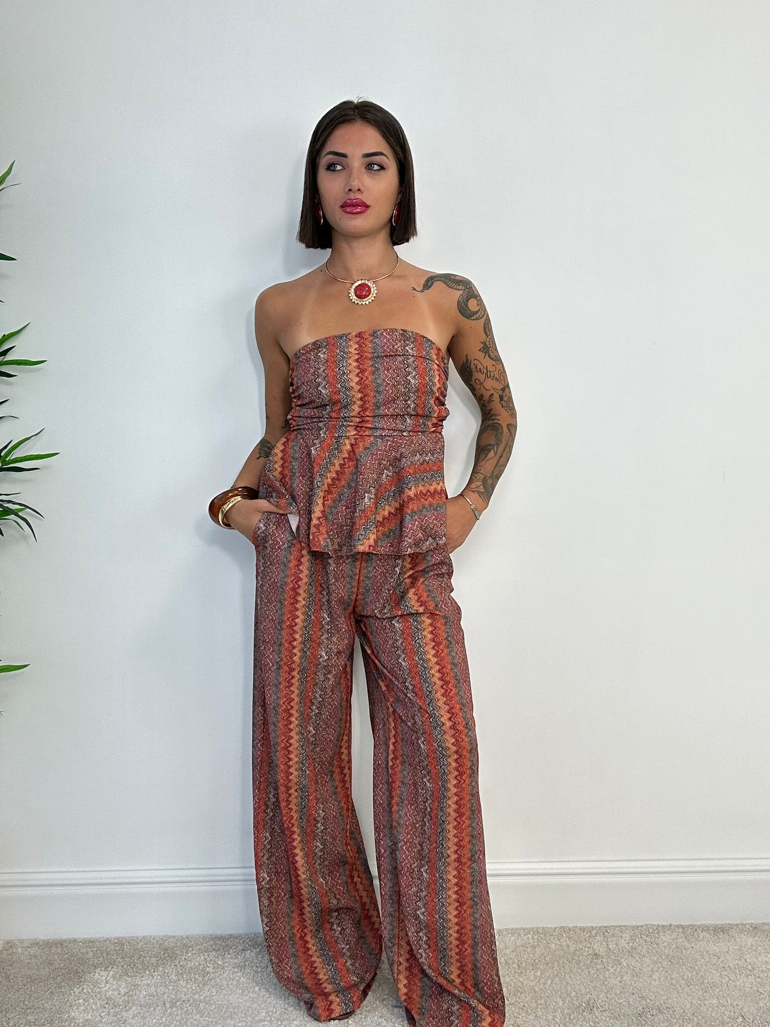 Coordinato Marta (Top a fascia + Pantalone) Coccio e Arancio
