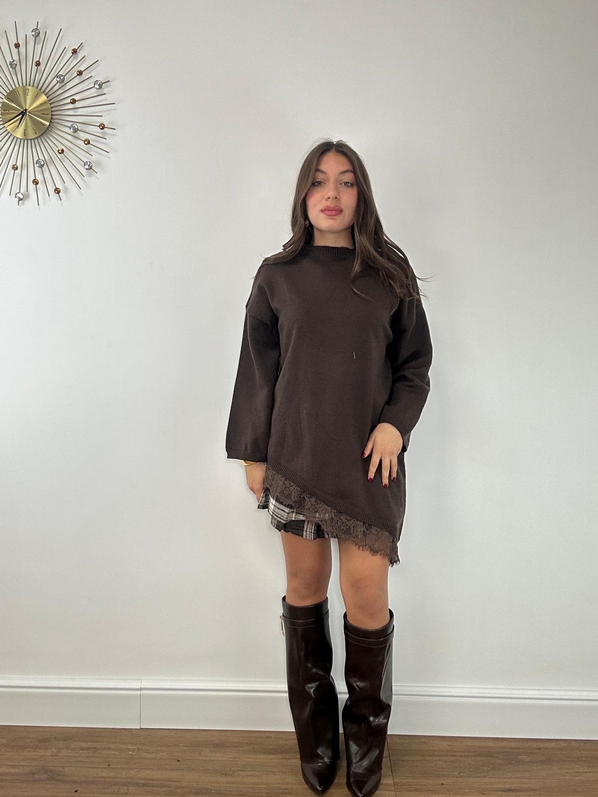 PREORDINE IN ARRIVO 25 NOVEMBRE - Maglione Asimmetrico 25893 - Marrone