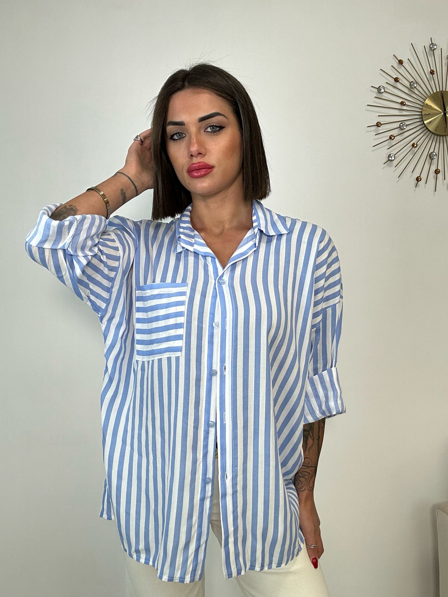 Camicia a righe - Celeste