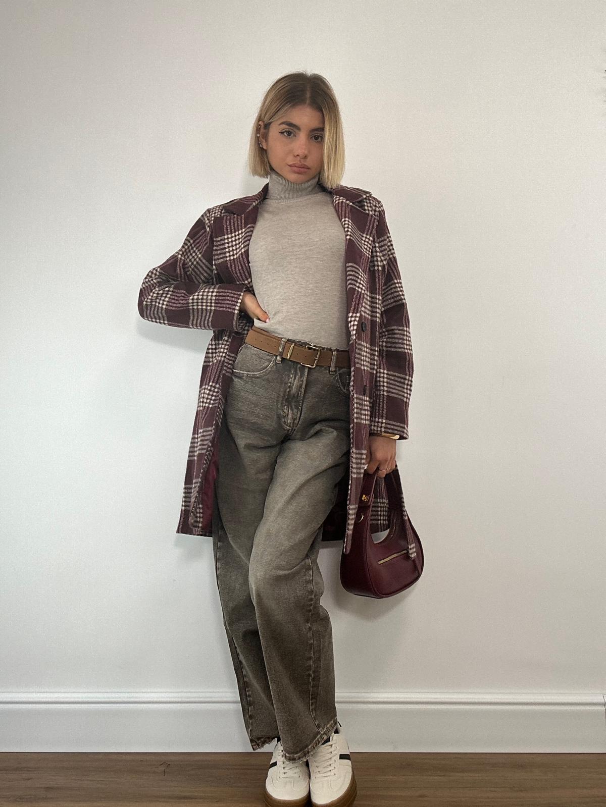 Cappotto a Quadri 0025 - Panna e Bordeaux