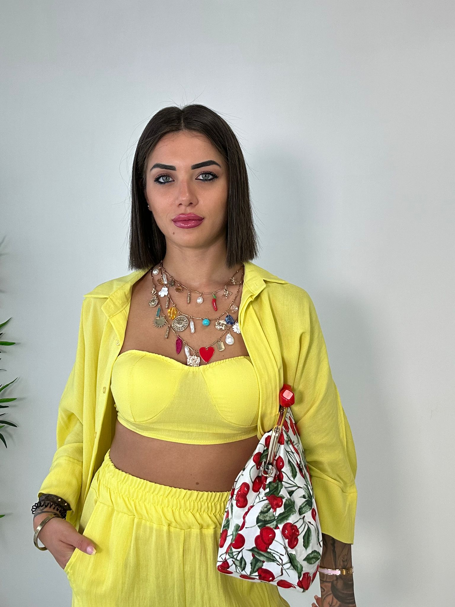 Coordinato Miami (Camicia + Top + Pantalone) Giallo