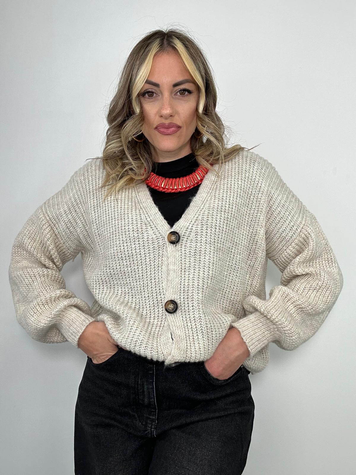 Cardigan 1276 con bottoni - Beige