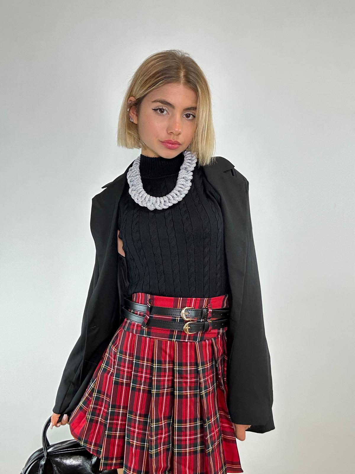 Gonna Tartan doppia cintura 30864 - Rosso