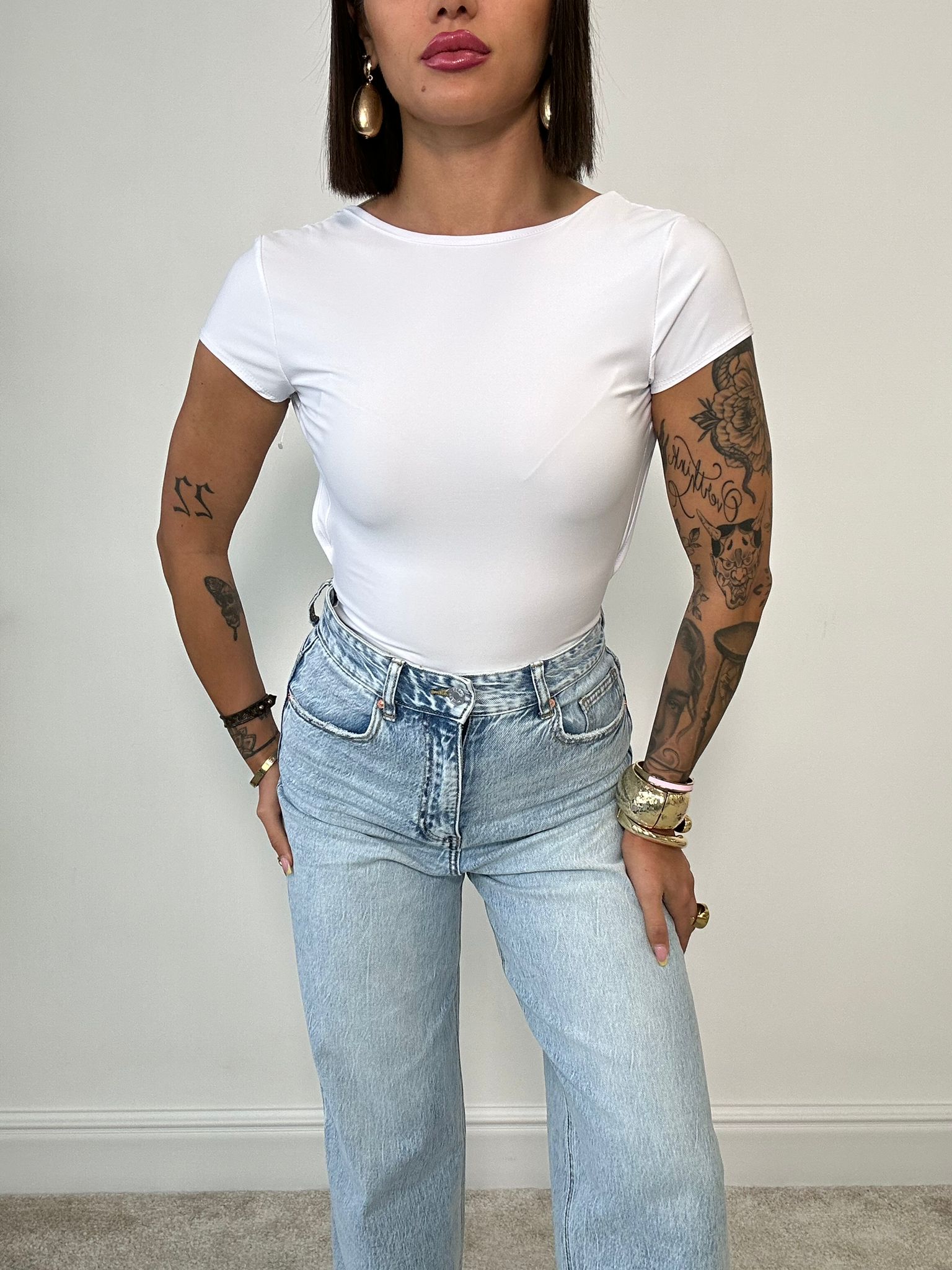 Body con scollo retro - Bianco