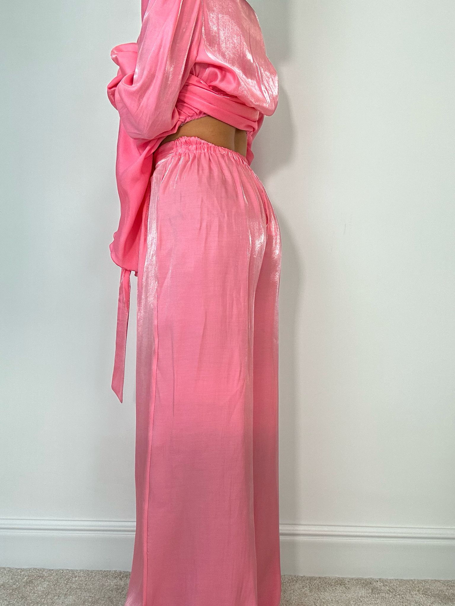 Coordinato Satinato (Blusa + Pantalone) Rosa