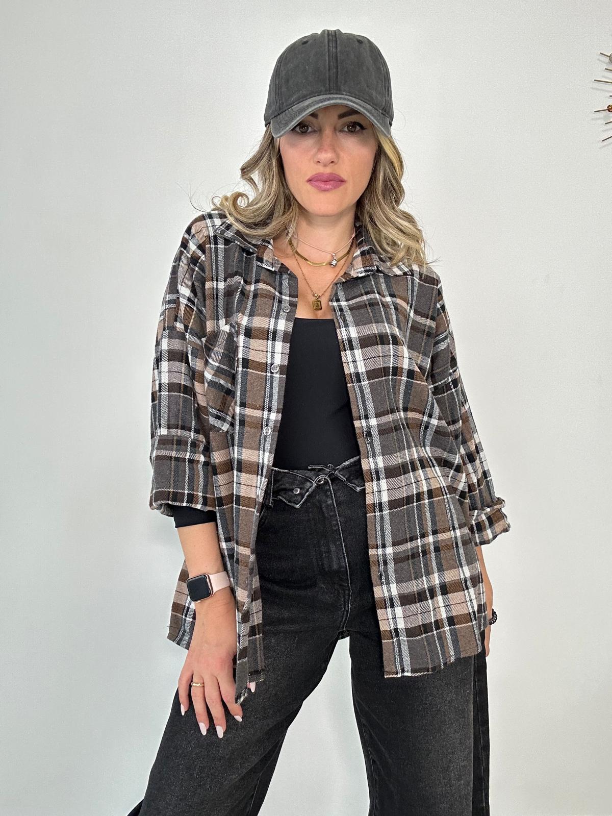 Camicia quadri 24587 - Grigio e Marrone
