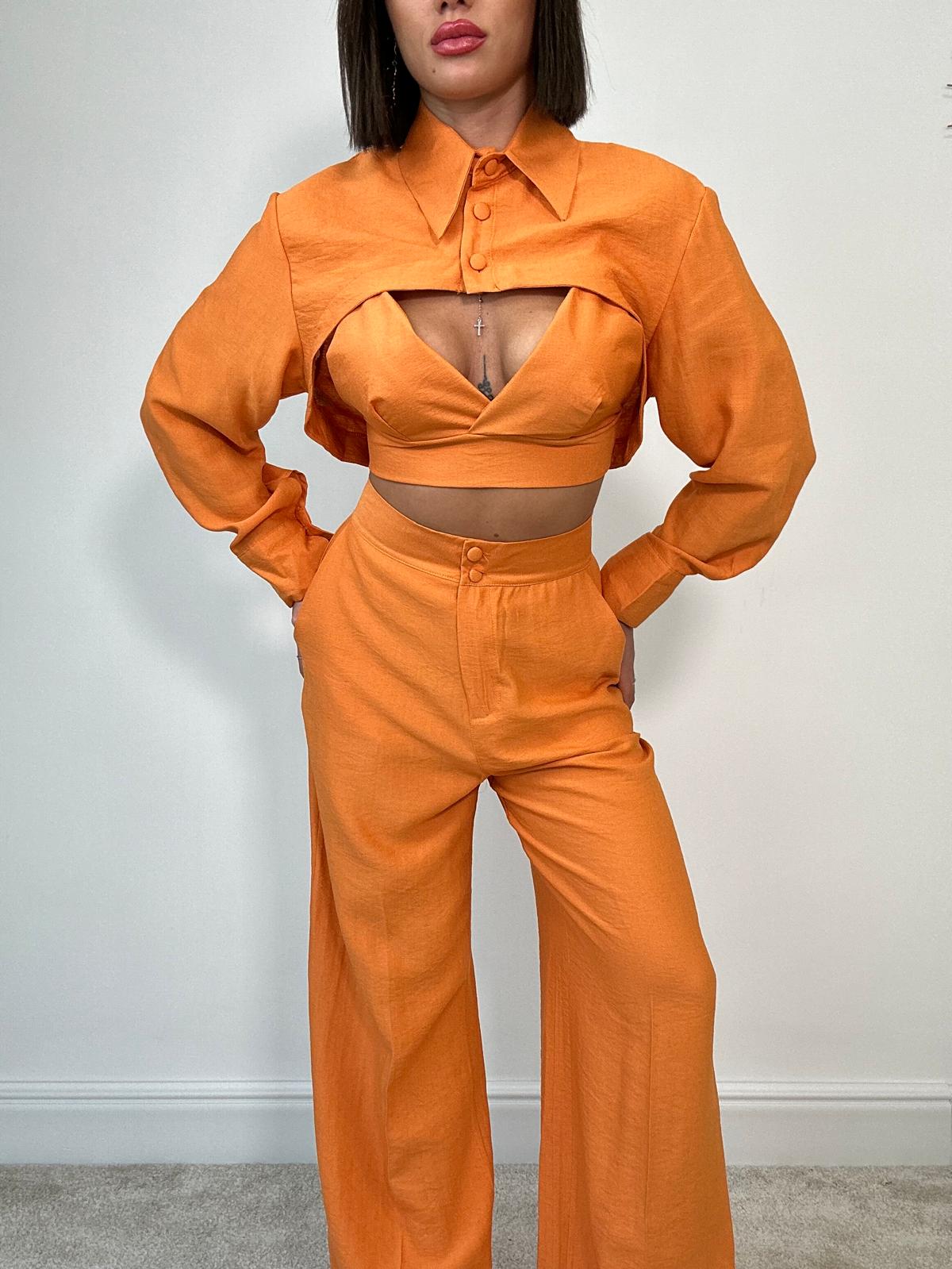 Coordinato Malibù (Camicetta Crop + Bralette + Pantalone) Arancione