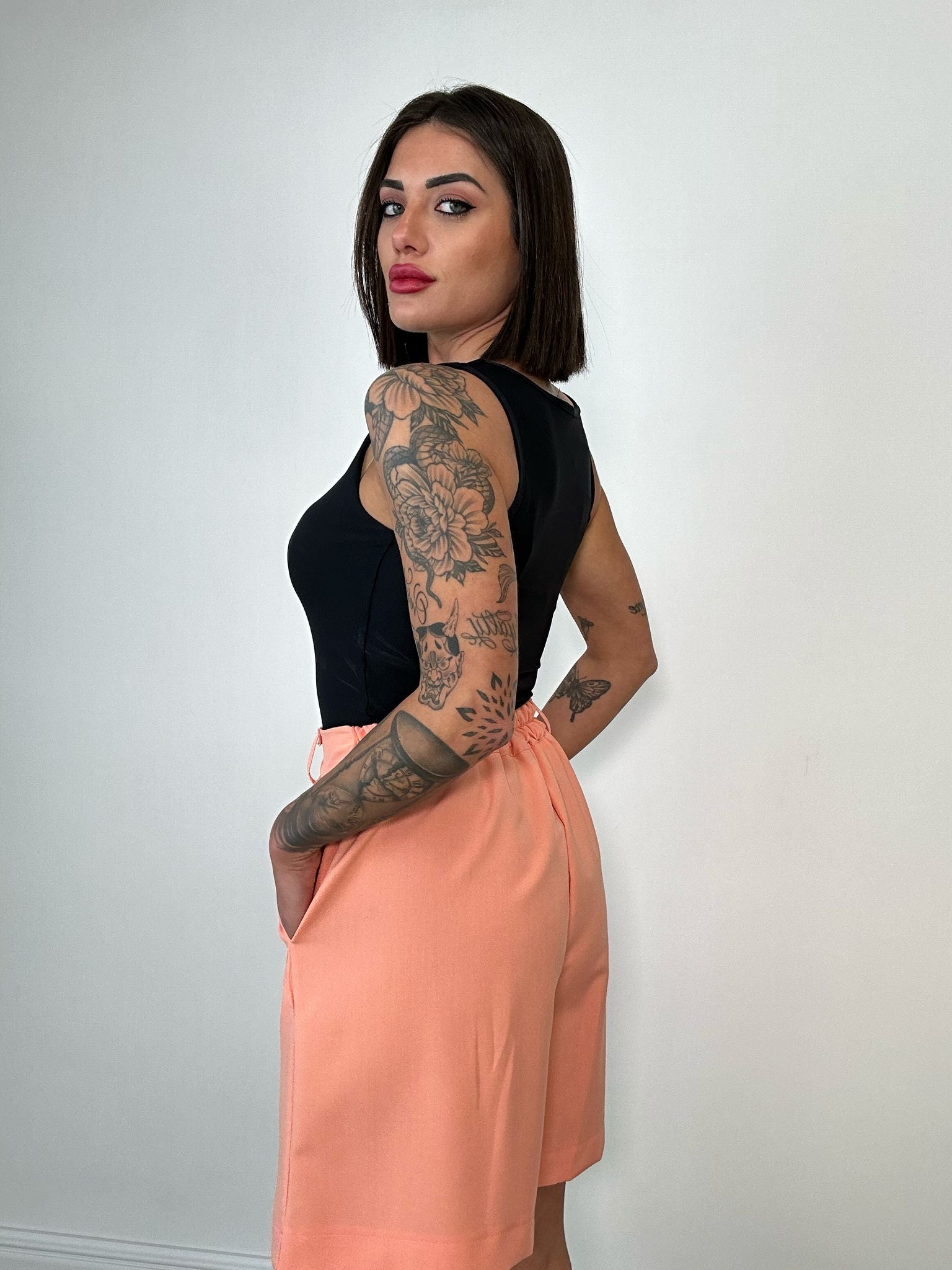 Body Smanicato Scollo a V - Nero