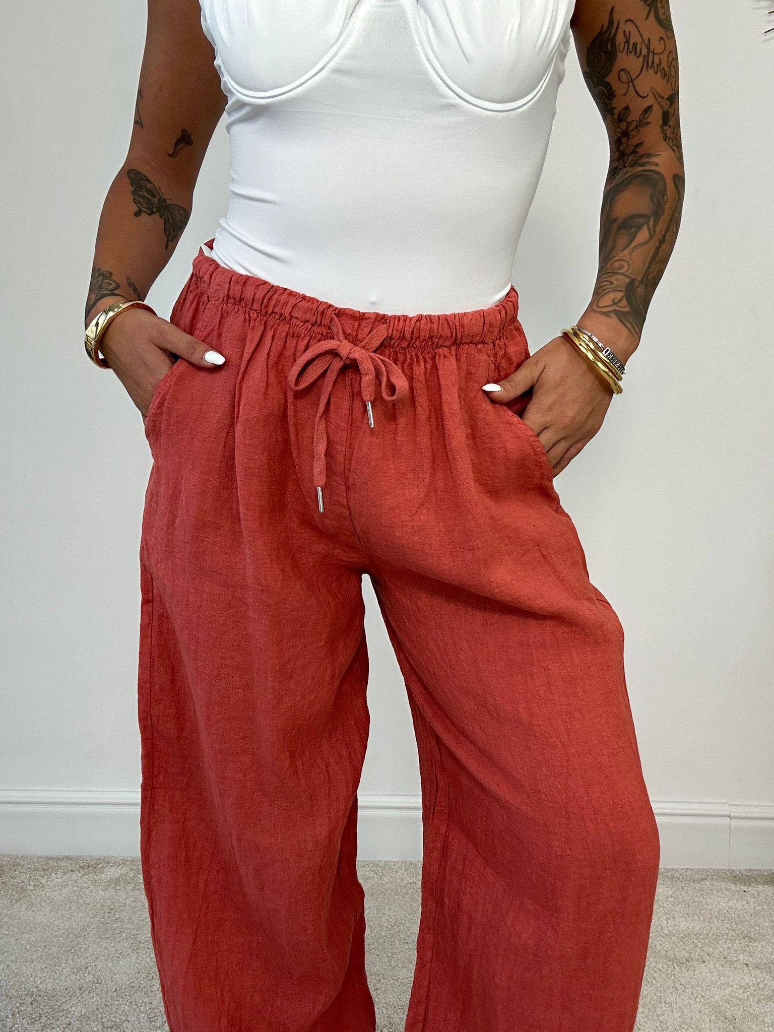 Pantalone In Lino - Salmone
