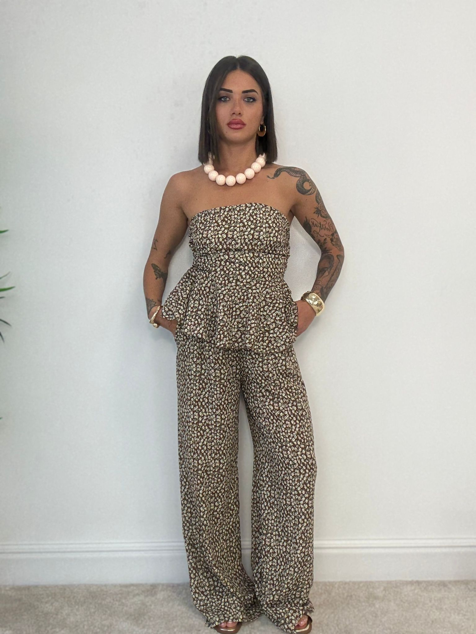 Coordinato Olimpia (Top + Pantalone) Fondo Marrone