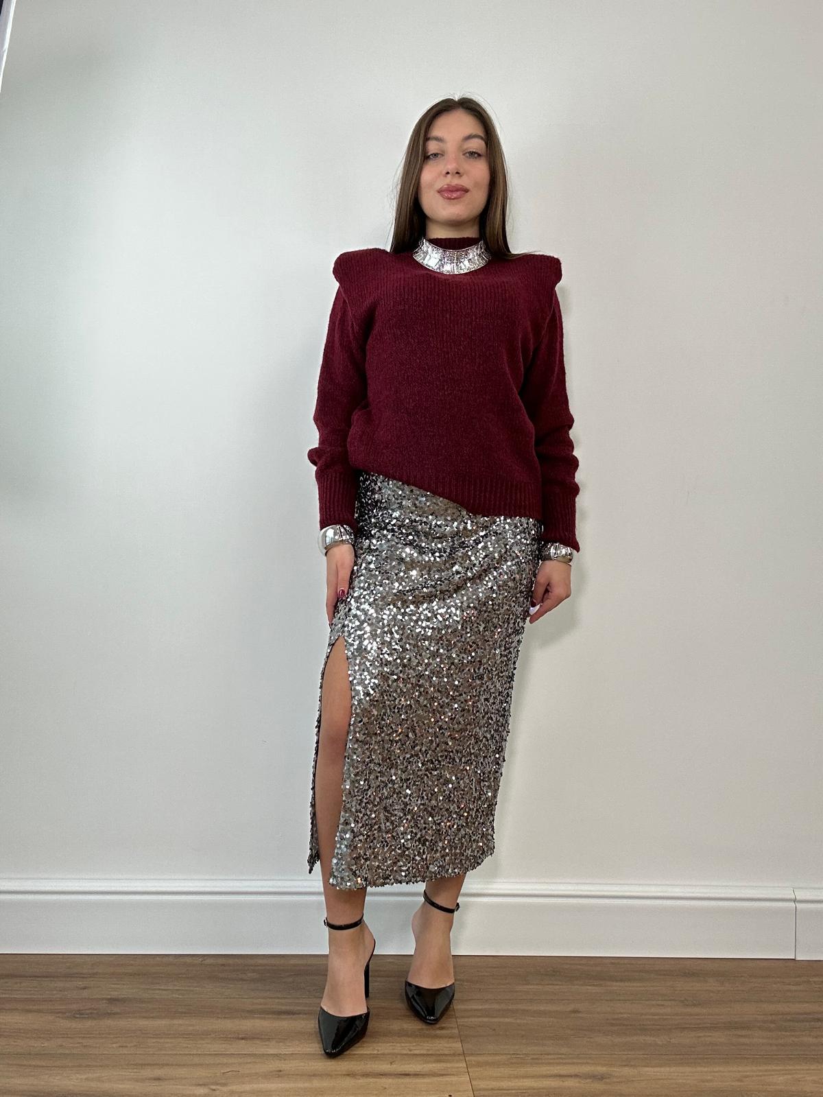 Gonna Longuette con Paillettes 3018 - Argento