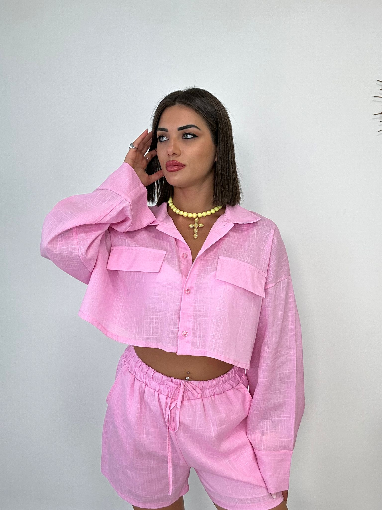 Coordinato Bilbao (Camicia Crop + Pantaloncino) Rosa