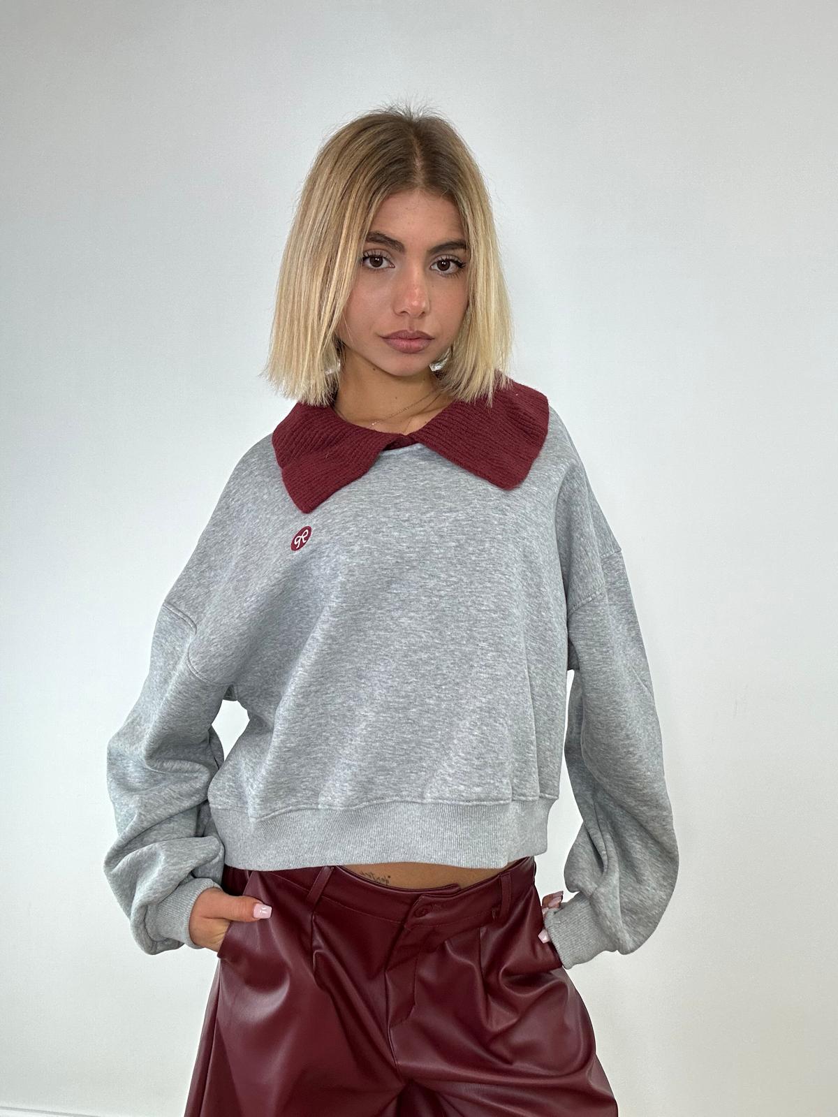 Felpa W29743 - Grigio e Bordeaux