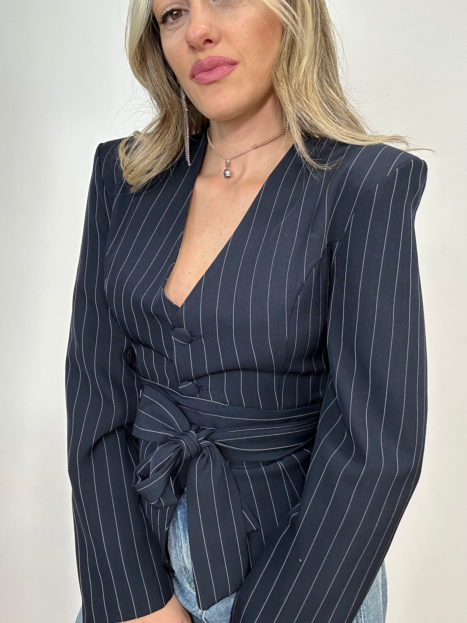 Blazer gessata 68525 - Blu