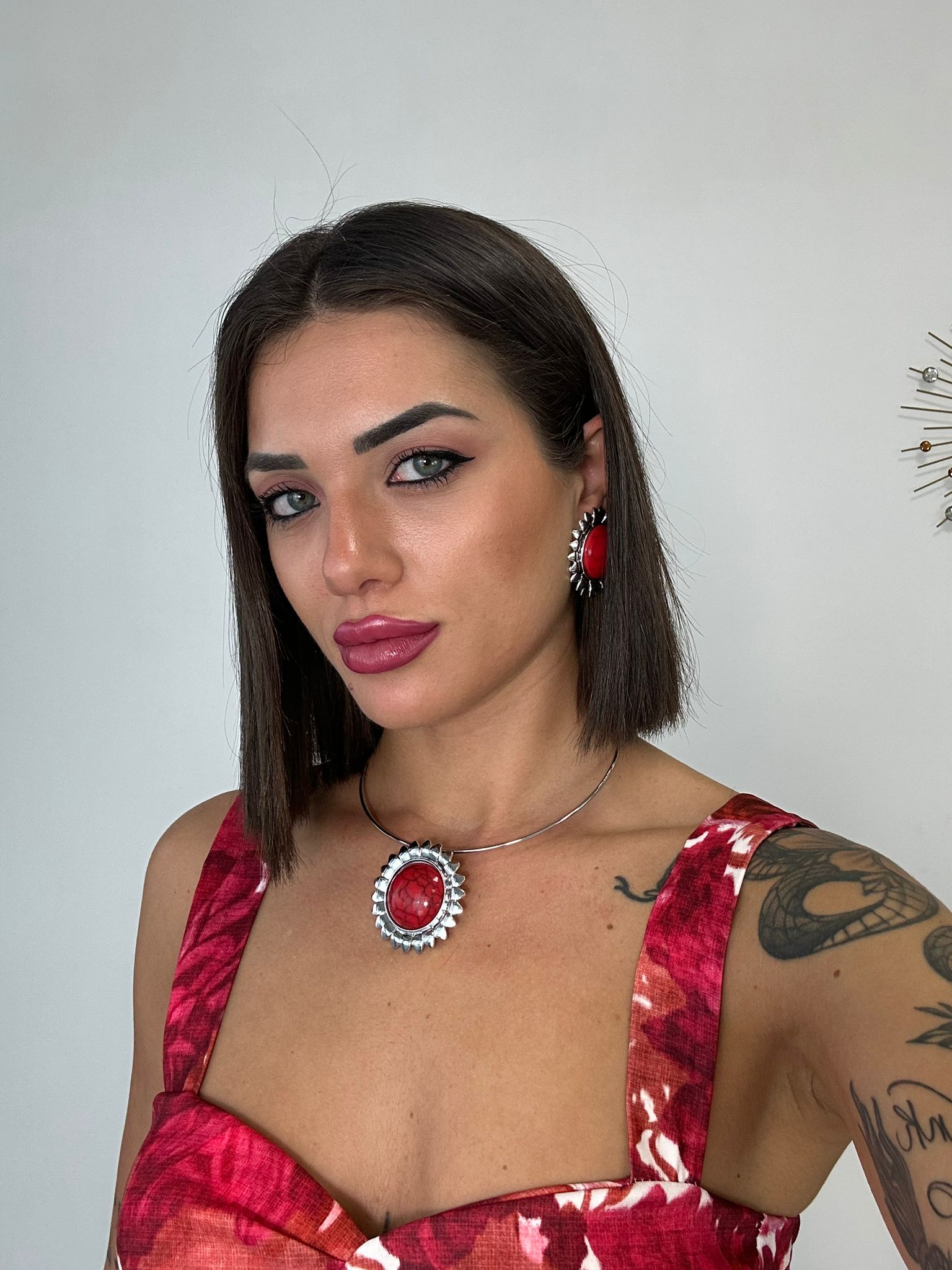 Collana + Orecchini Sole - Argento Pietra Rossa