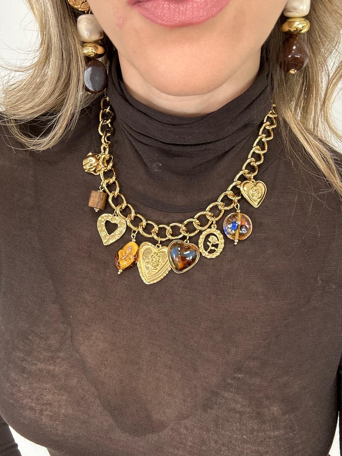 Collana con pendenti a cuore - Dorata