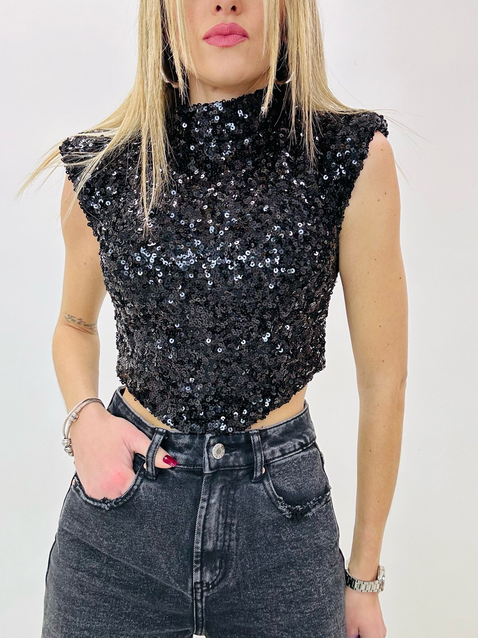 Pullover mit Pailletten „Mily“ - Schwarz