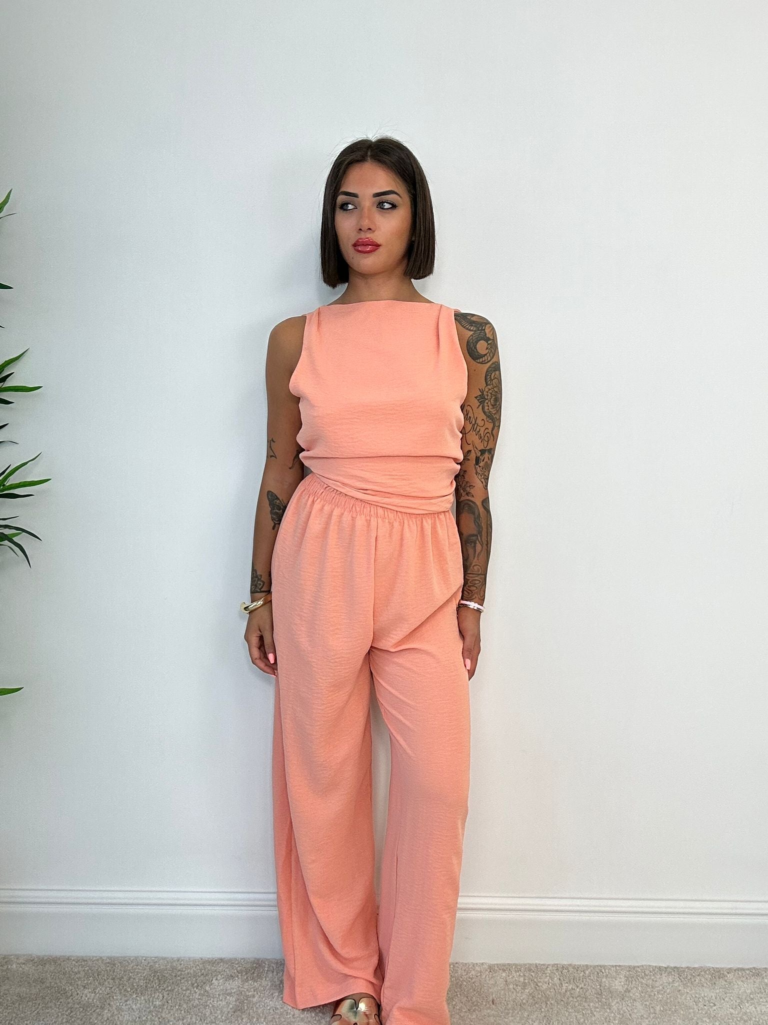 Coordinato Simona (Top + Pantalone) Pesca