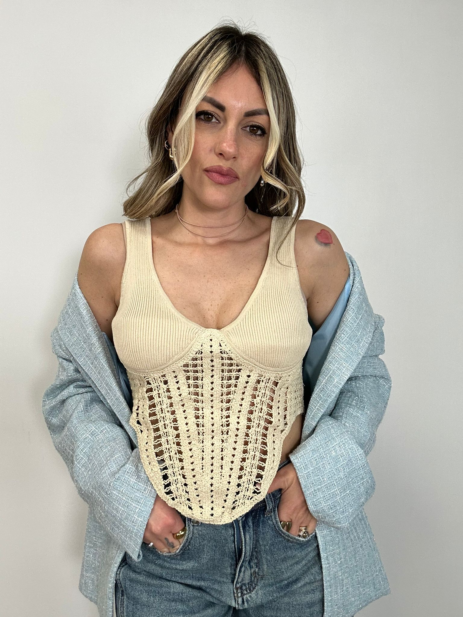 Top a canotta W12309 - Beige