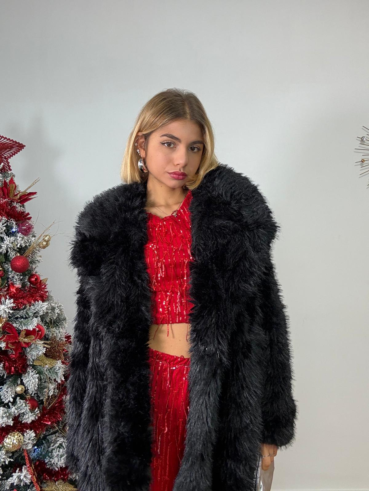 Cappotto in ecopelliccia 5007 - Nero