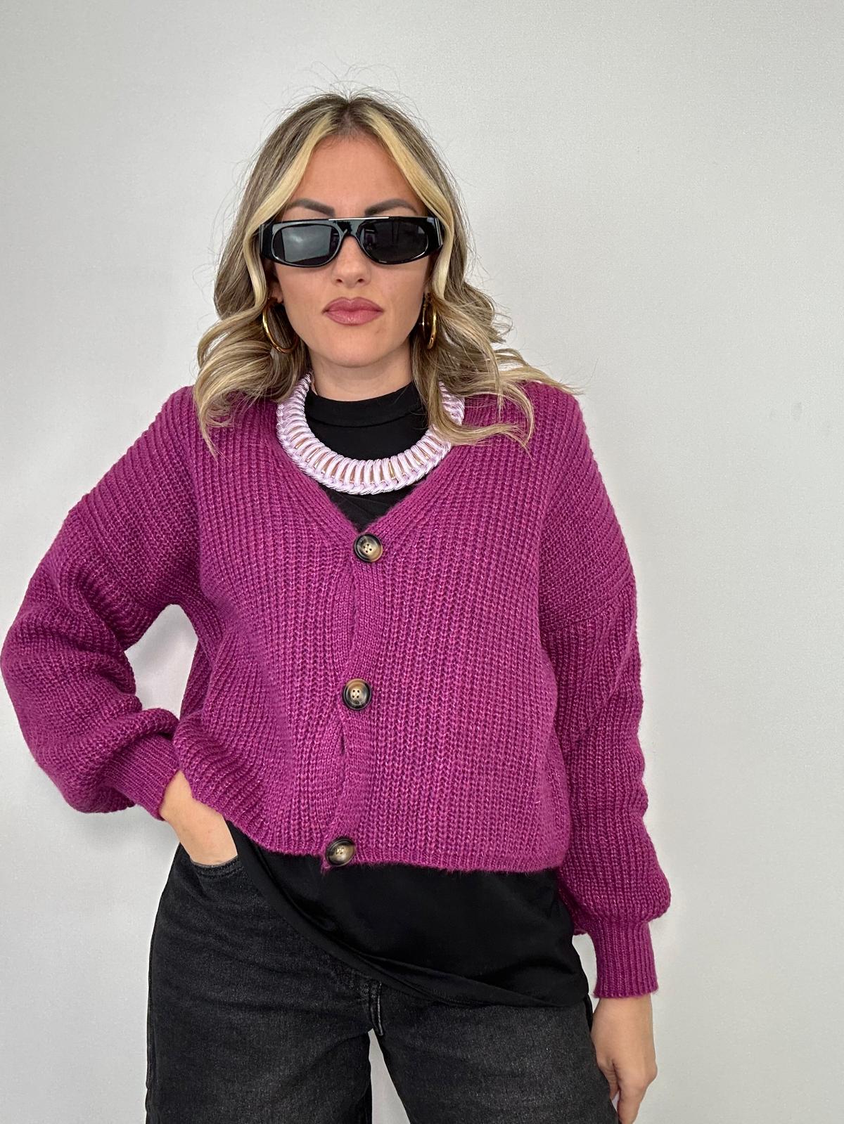 Cardigan 1276 con bottoni - Magenta