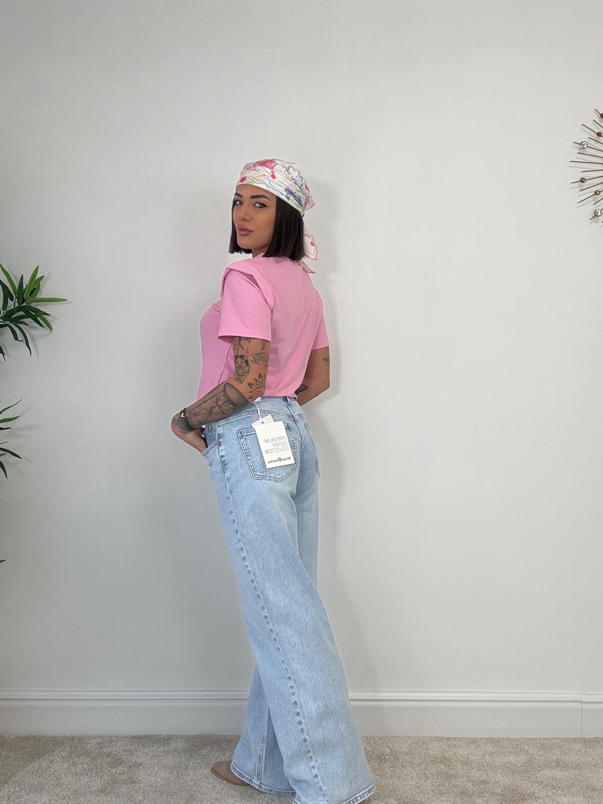 Jeans con foulard a palazzo - Lavaggio chiaro