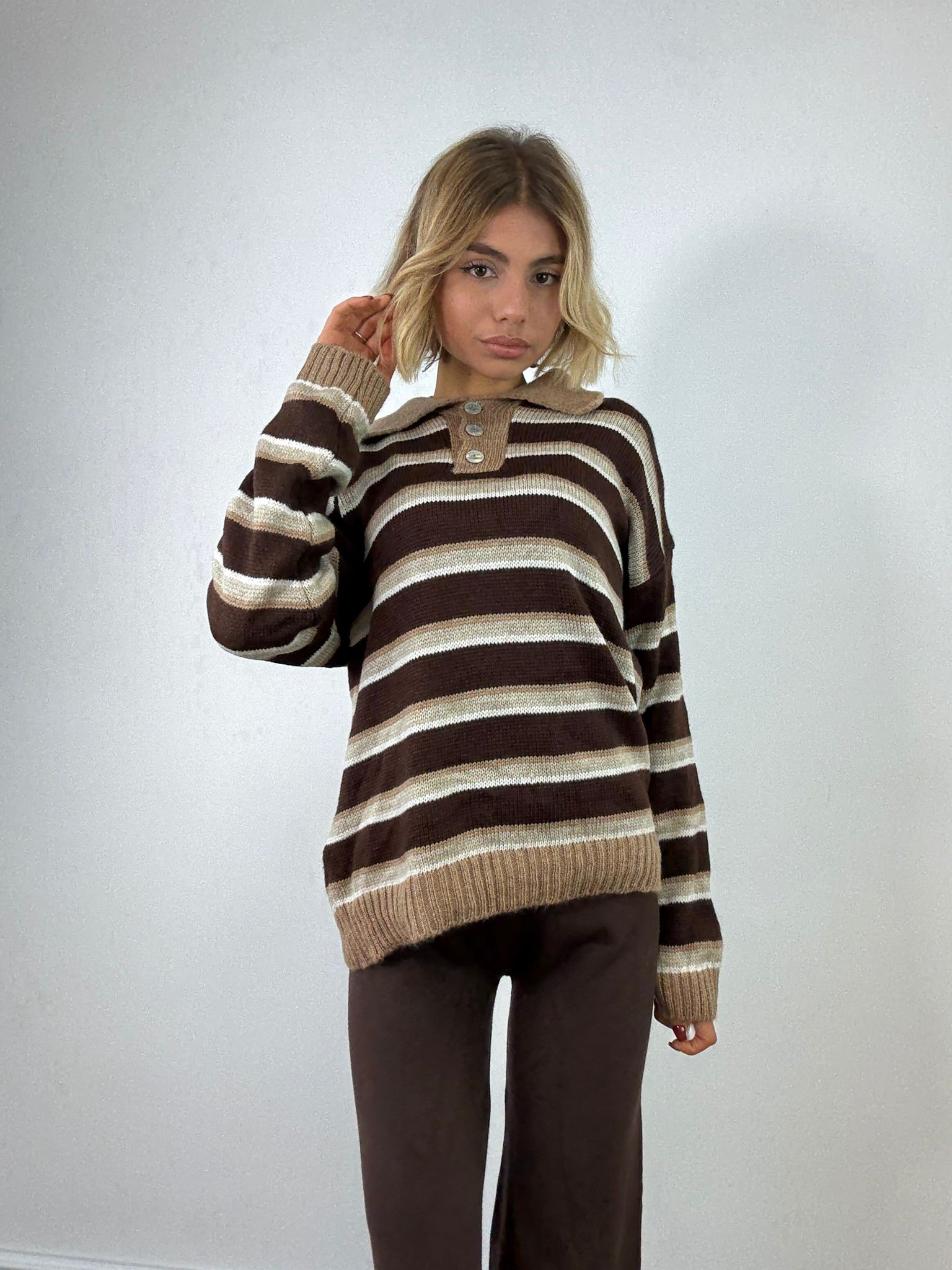 Maglione 33829 - Marrone e Beige