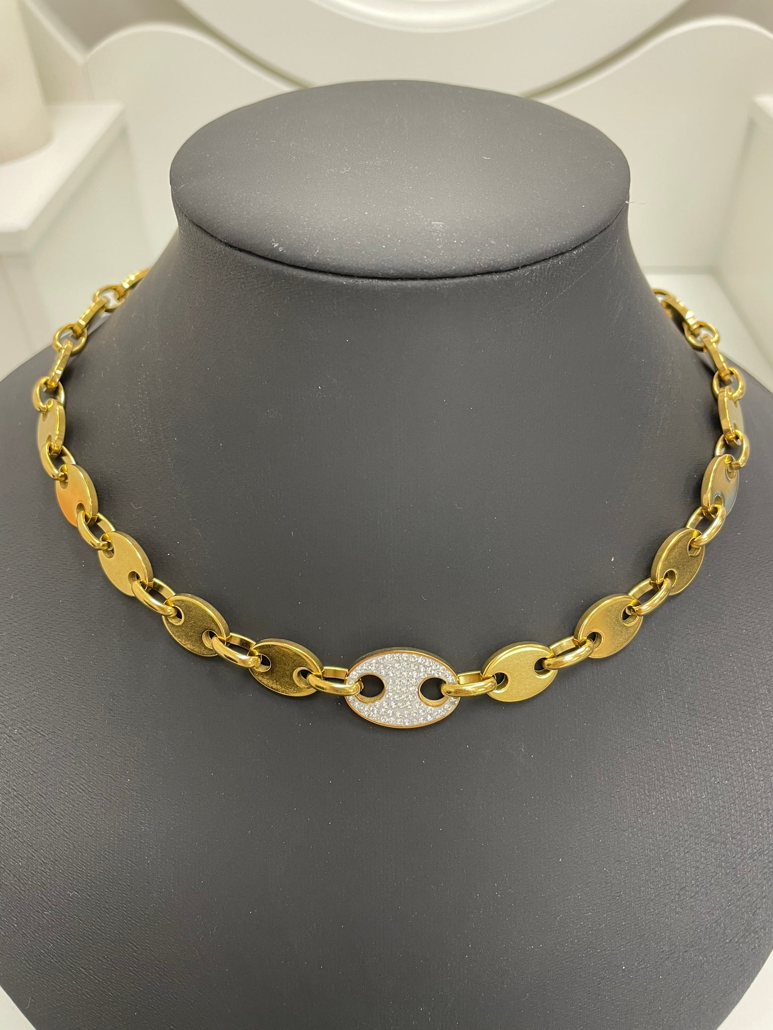 Collier chaîne à paillettes argentées - Or