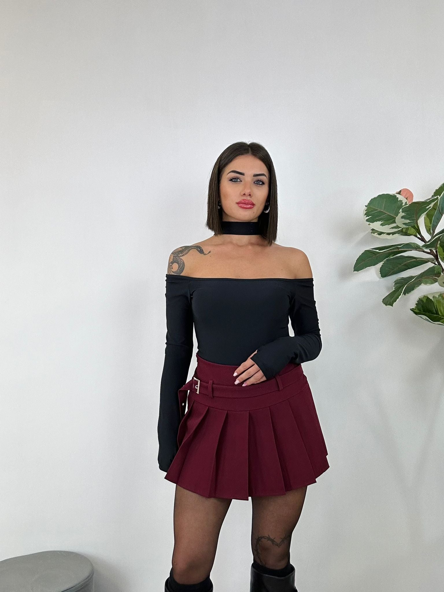 Gonna pantaloncino Plissettata Jenny - Bordeaux