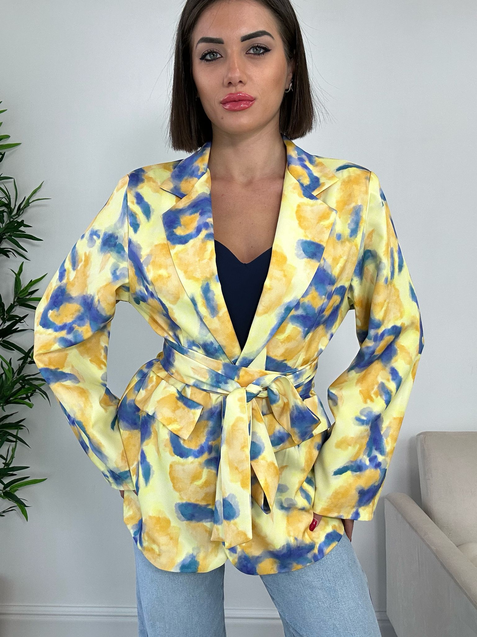 Blazer à motifs abstraits - Jaune et bleu