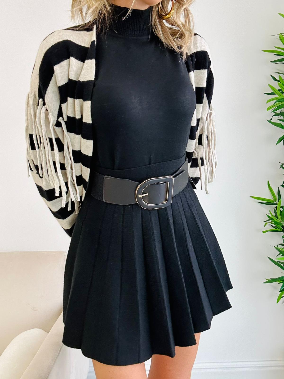 Ceinture avec taille élastique et boucle noire et dorée - Noir