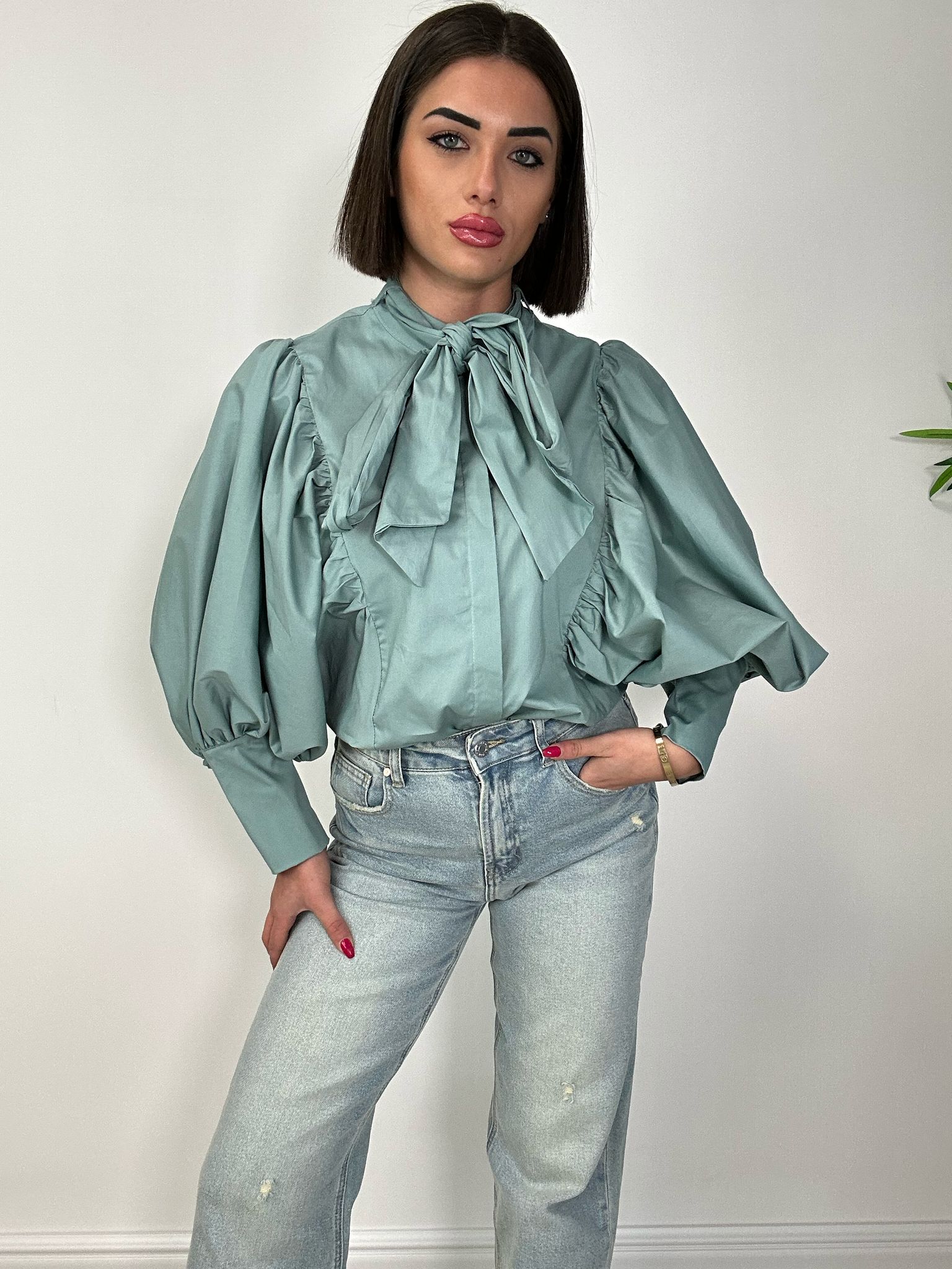 Chemise avec nœud - Vert aqua