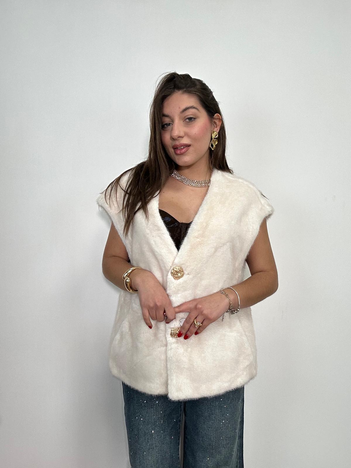 Gilet in Ecopelliccia Smanicato  W28036A - Bianco
