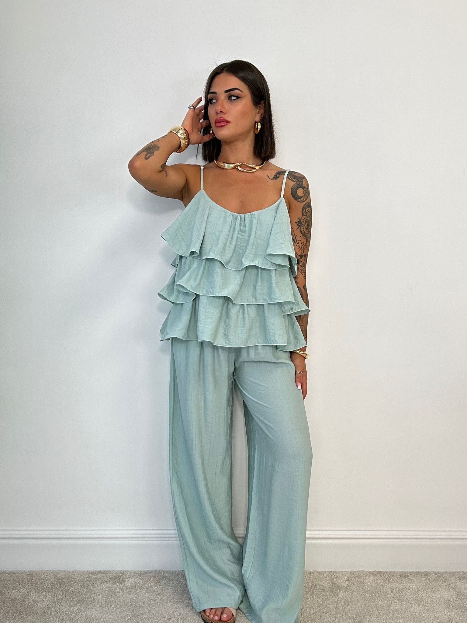 Coordinato Portofino (Top + Pantalone) Verde Acqua