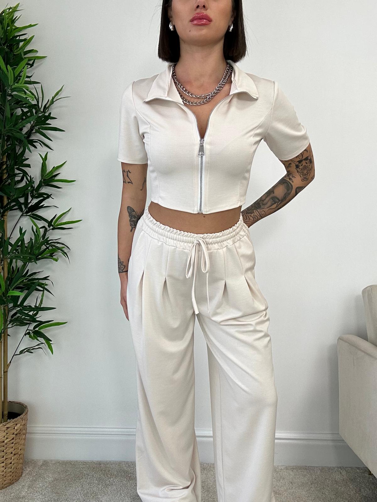 Ensemble survêtement Brenda (sweat-shirt court + pantalon) Crème