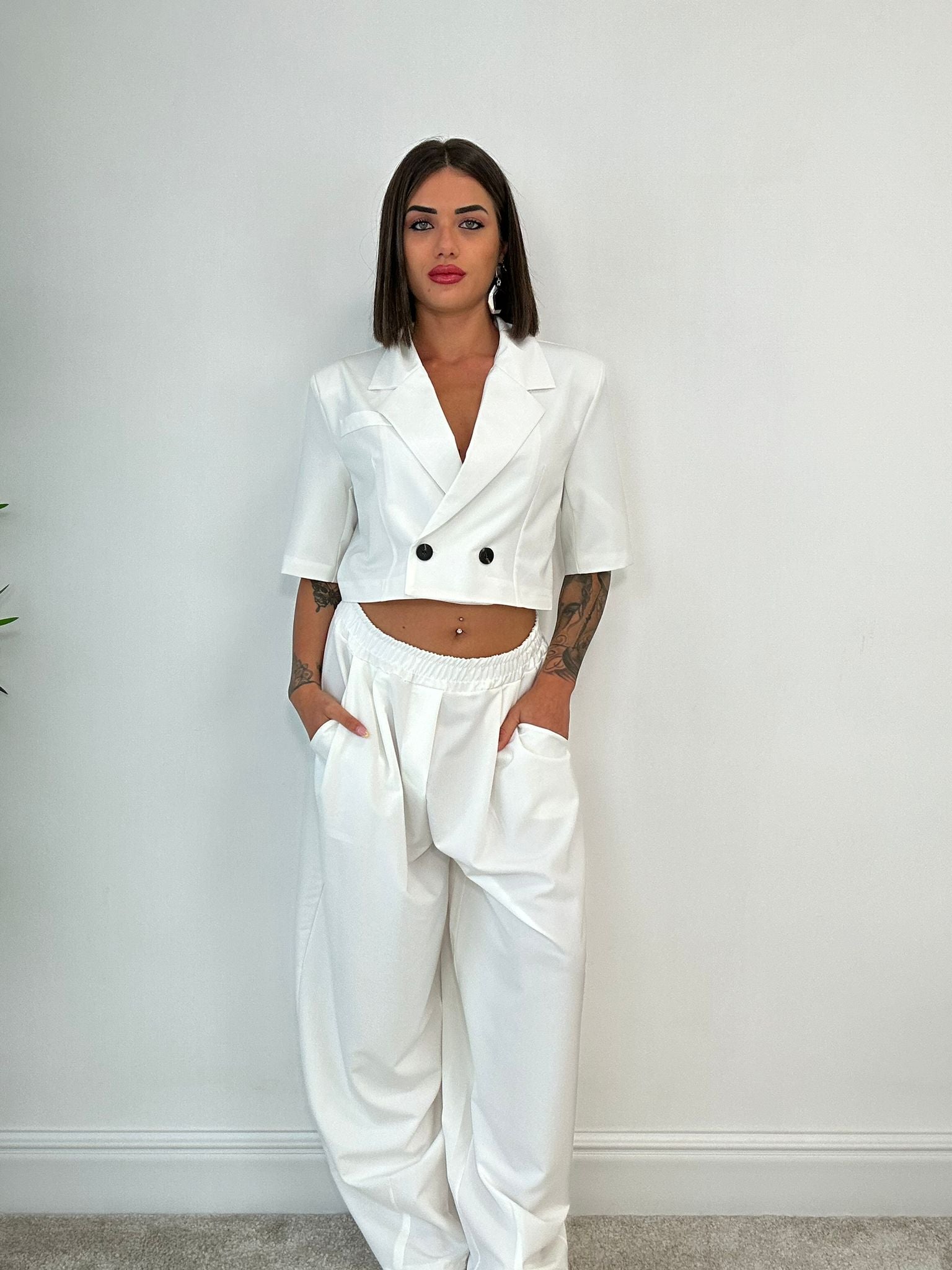 Tailleur Toledo (Blazer crop + Pantalone) Bianco