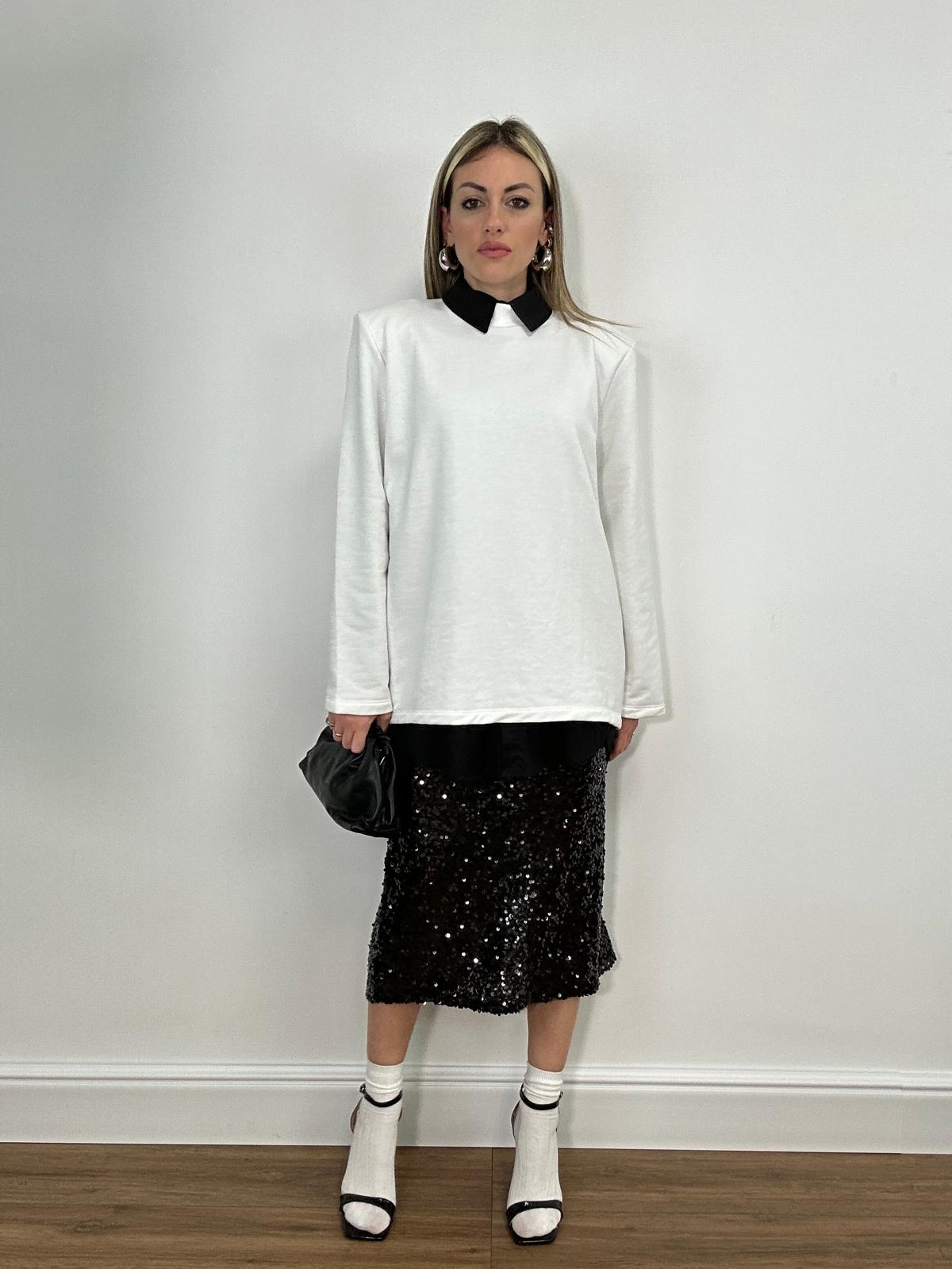 Gonna Longuette con Paillettes 6656 - Nero