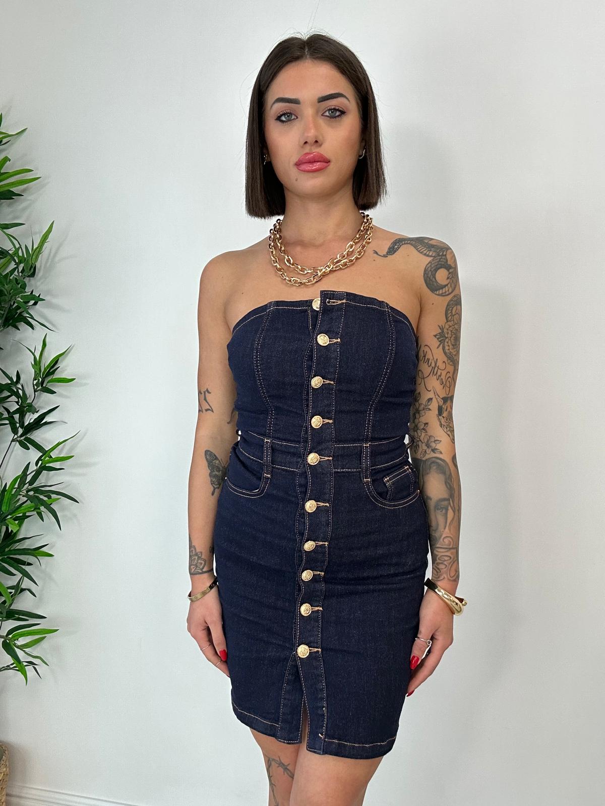 Denim-Bandeau-Kleid – dunkle Waschung