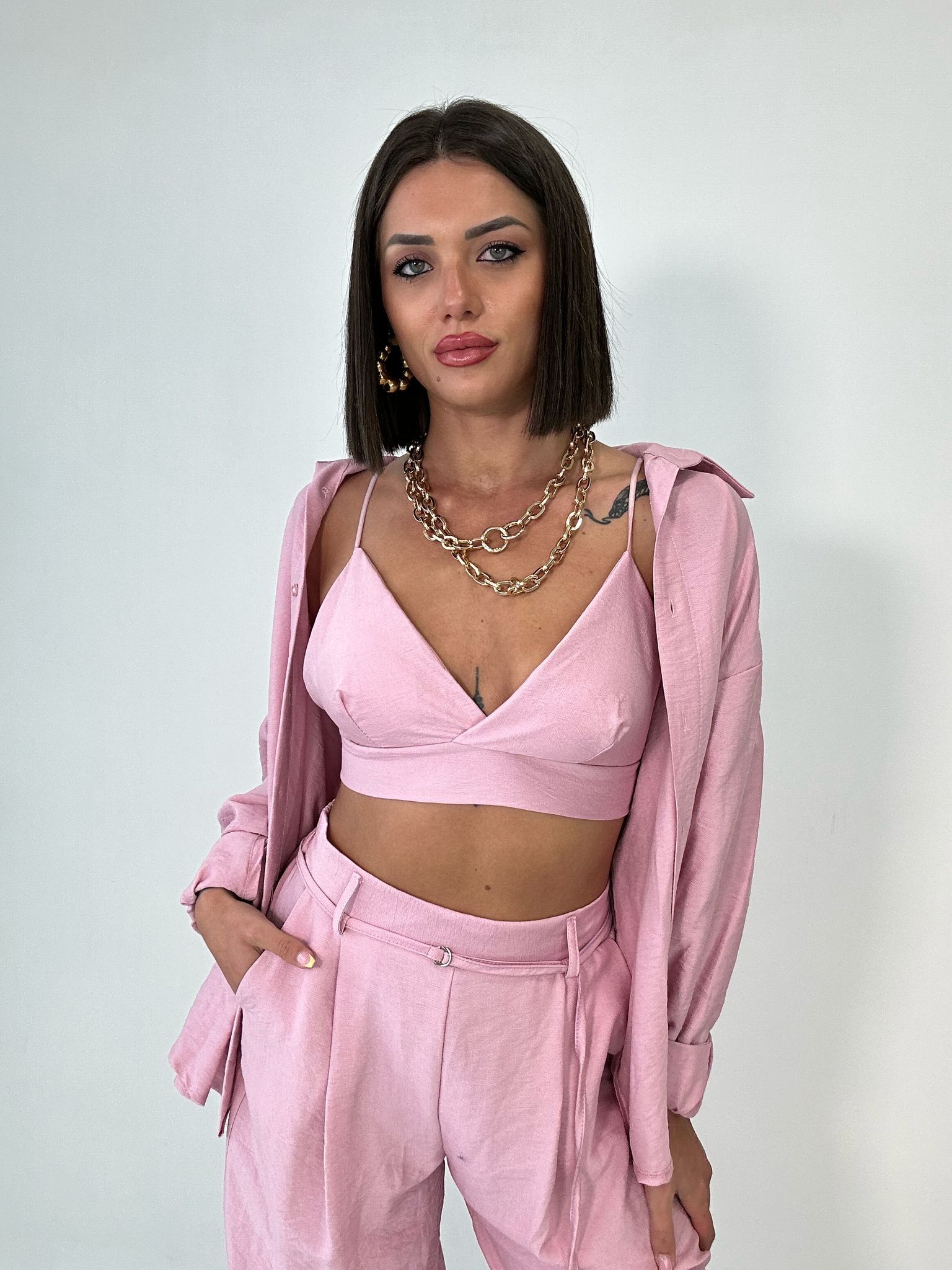 Coordinato Lisbona (Camicia + Bralette + Pantalone) Rosa