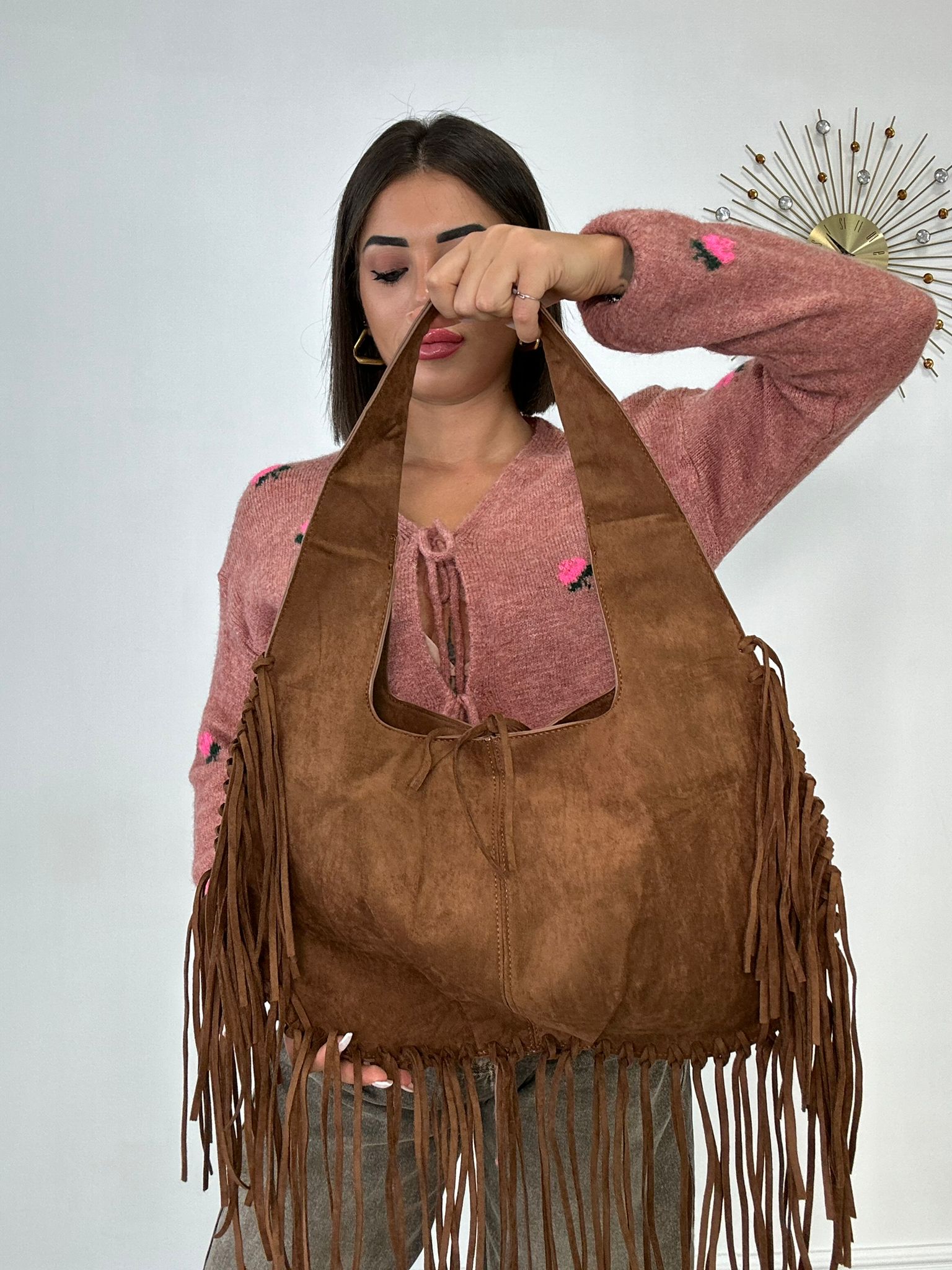 Borsa Grande con Frange - Marrone
