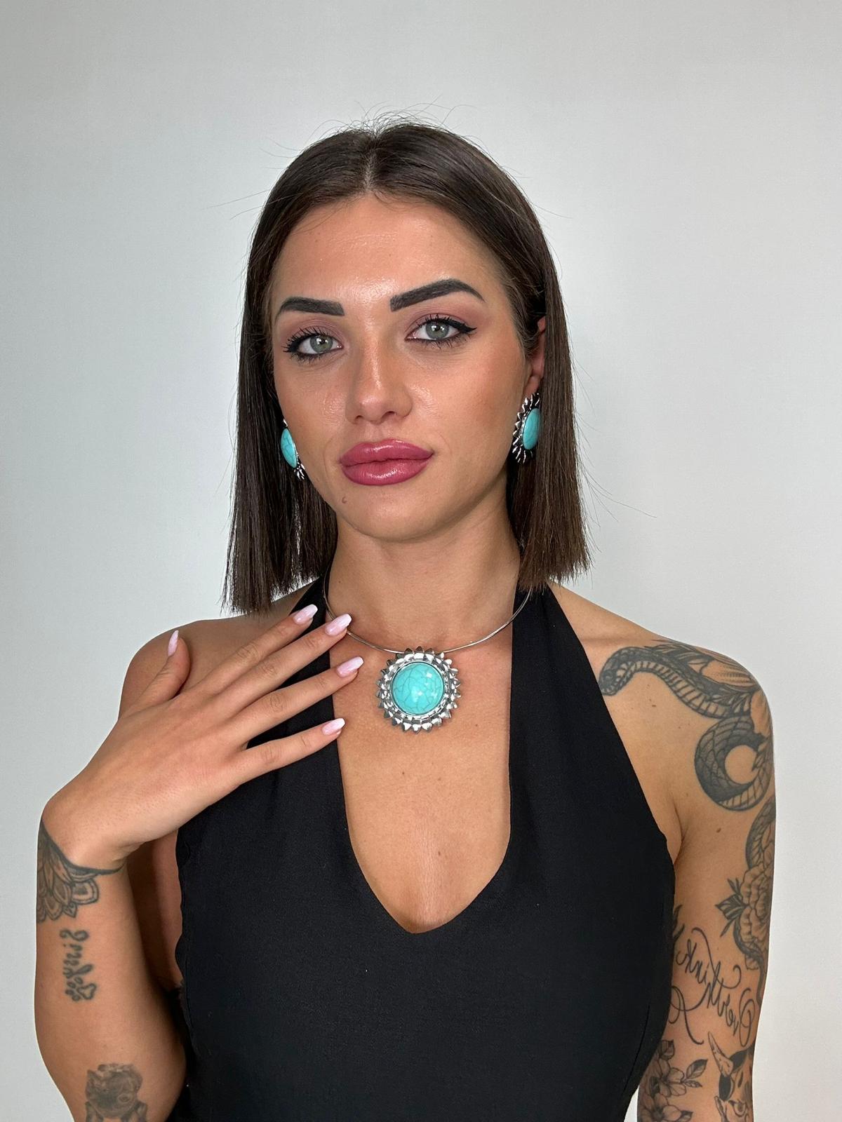 Collana + Orecchini Sole - Argento Pietra Turchese