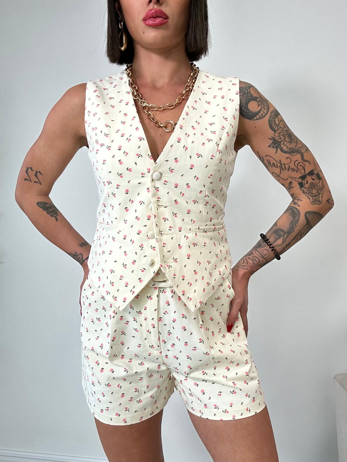 Shorts mit Rosen - Creme