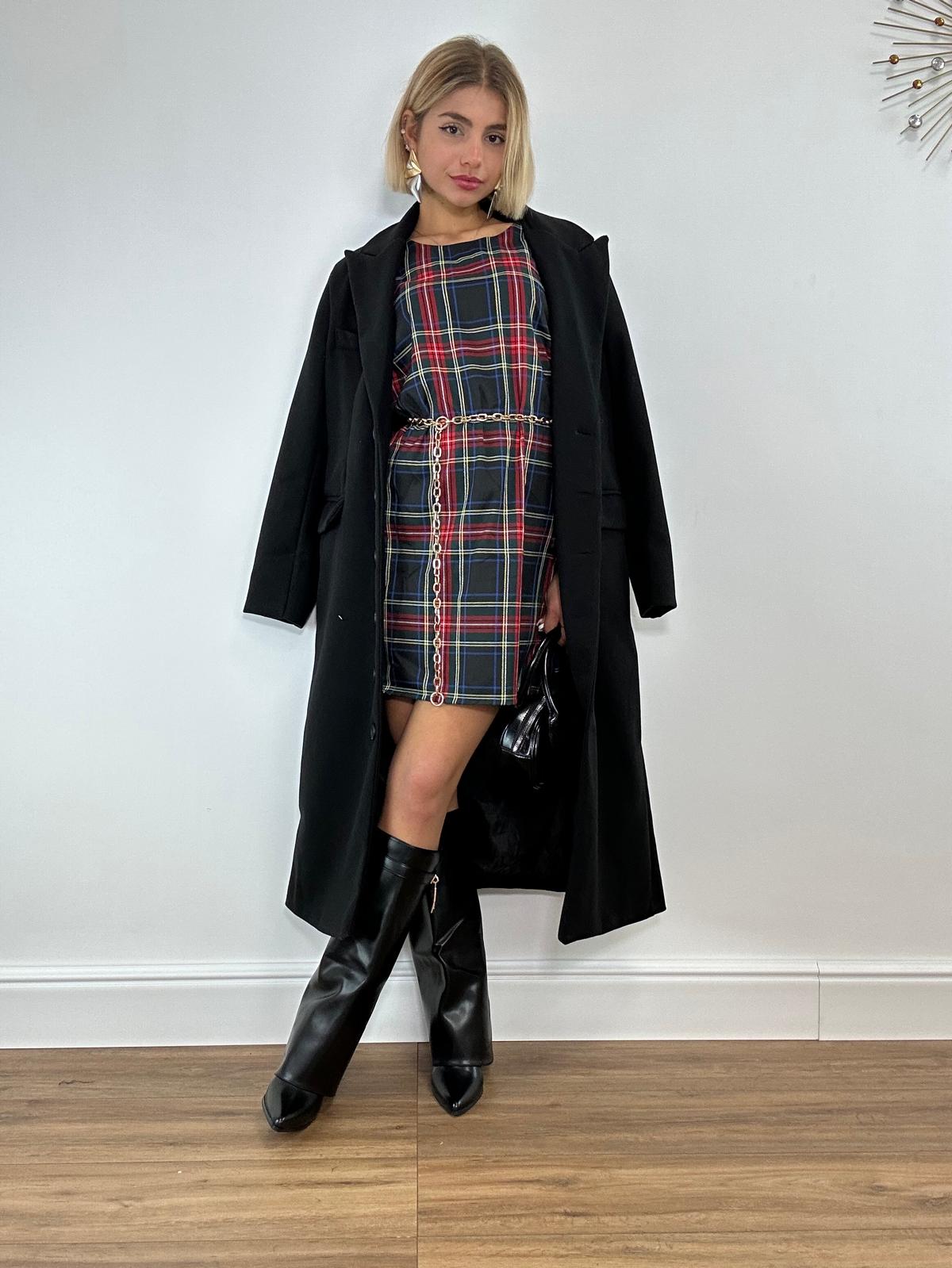 Abito Tartan spalle a sbuffo - Nero